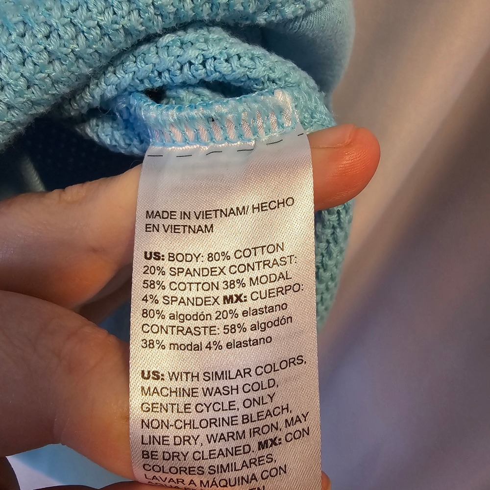 Chico's Waffle Knit Pullover Hoodie Size 2 L Light Blue Coastal Casual Beach - Picture 6 of 9